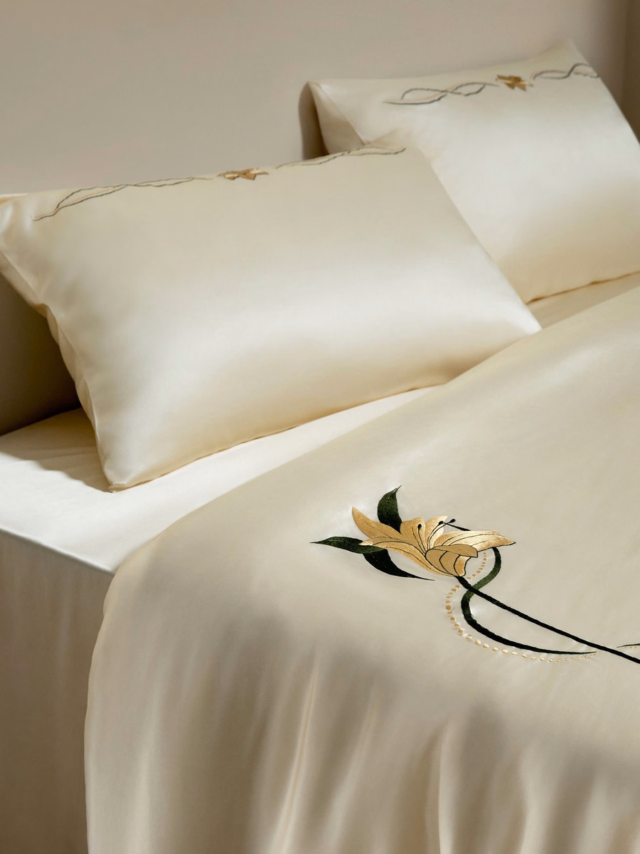 Juego de 2 fundas de almohada de seda con bordado de lirio