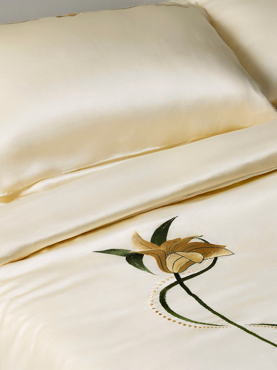Juego de 2 fundas de almohada de seda con bordado de lirio