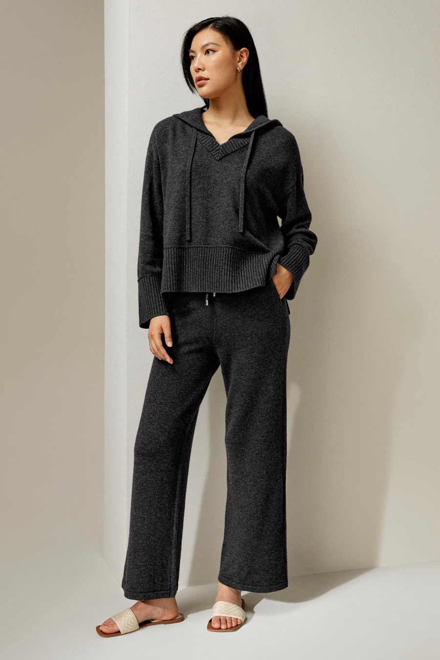 Pantalones de pierna ancha de jersey de lana Merino