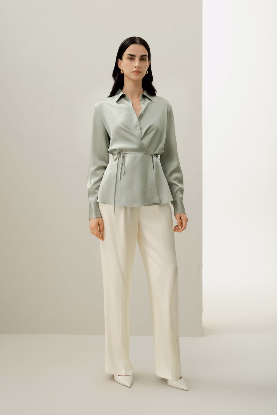 Camisa de seda charmeuse convertible