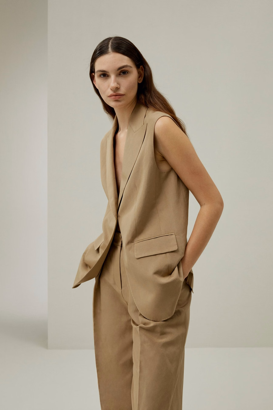 Chaqueta Blazer Sin Mangas de Botón Único