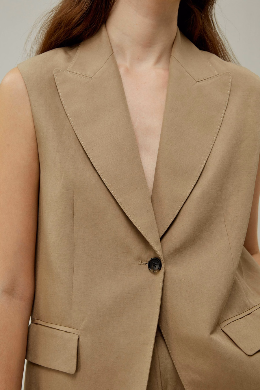 Chaqueta Blazer Sin Mangas de Botón Único