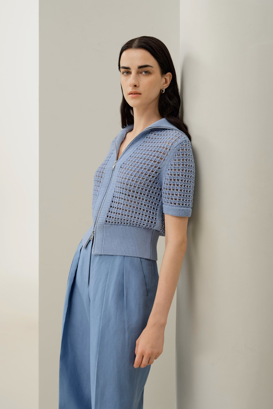 Cardigan de doble cremallera de punto Toscana Pointelle