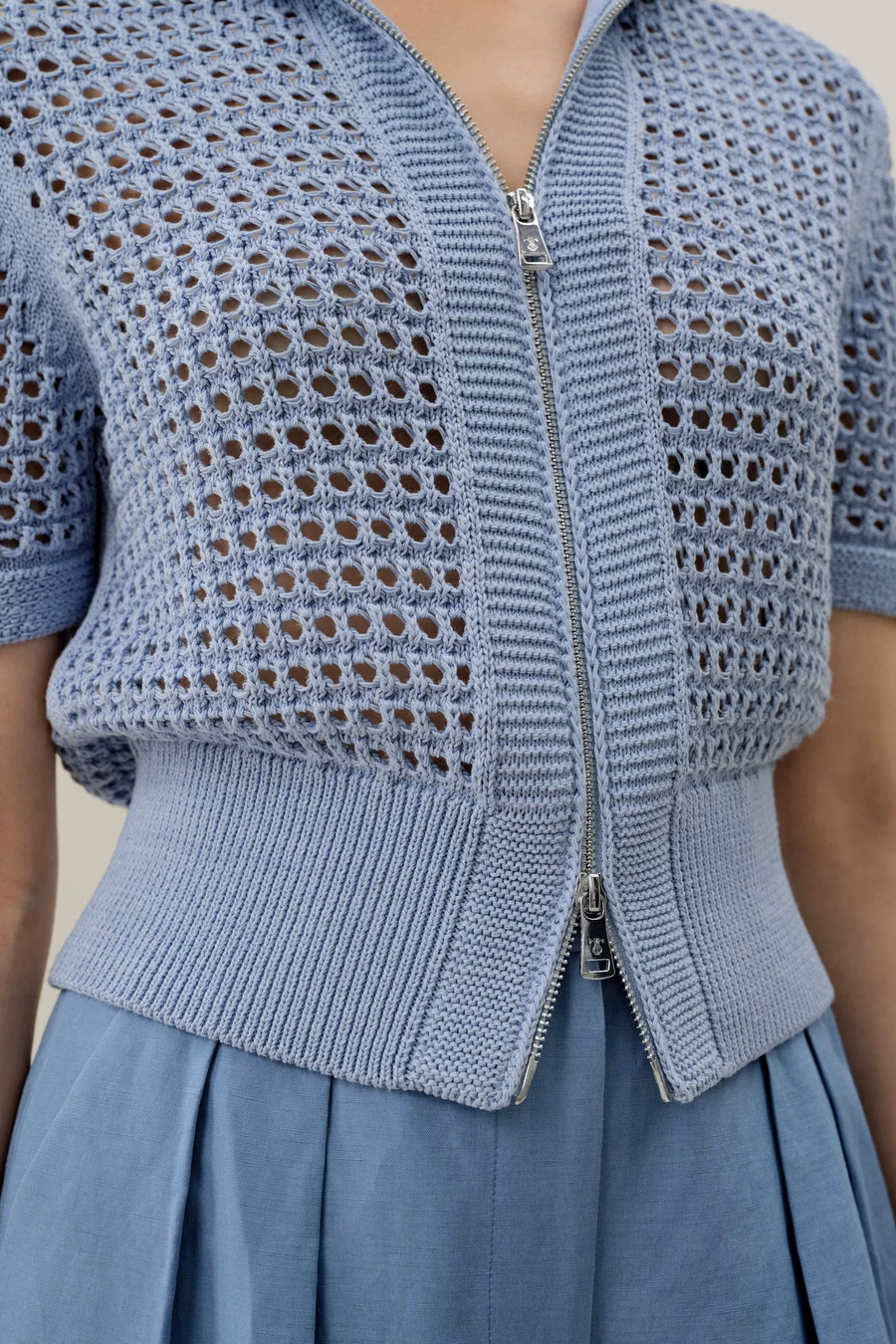 Cardigan de doble cremallera de punto Toscana Pointelle