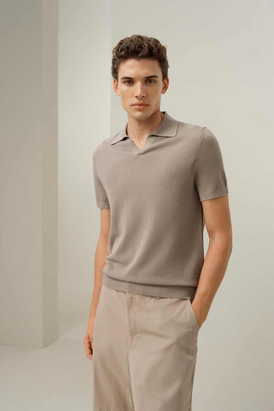 Polo de Punto de Seda y Algodón de Corte Regular