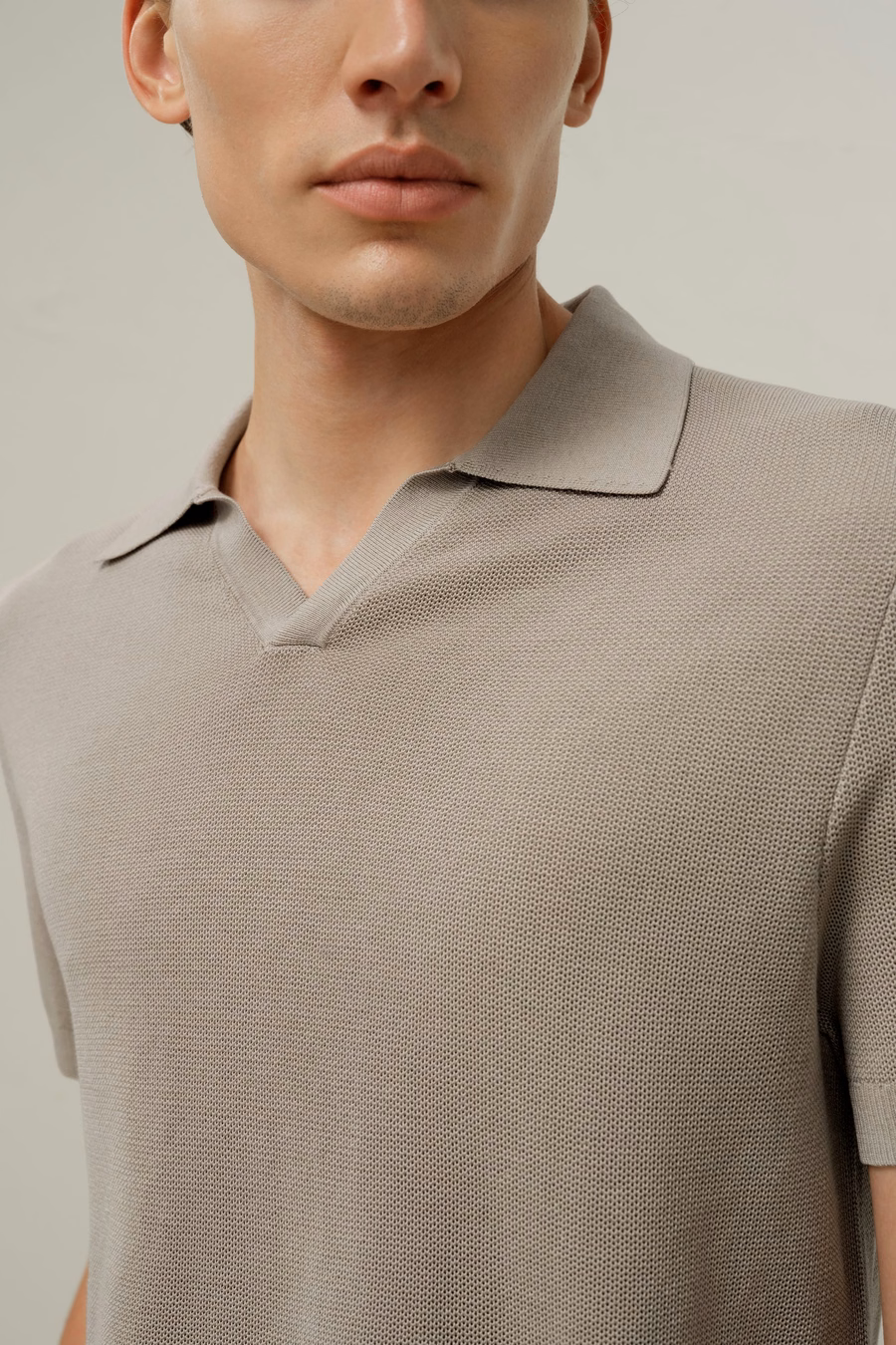 Polo de Punto de Seda y Algodón de Corte Regular