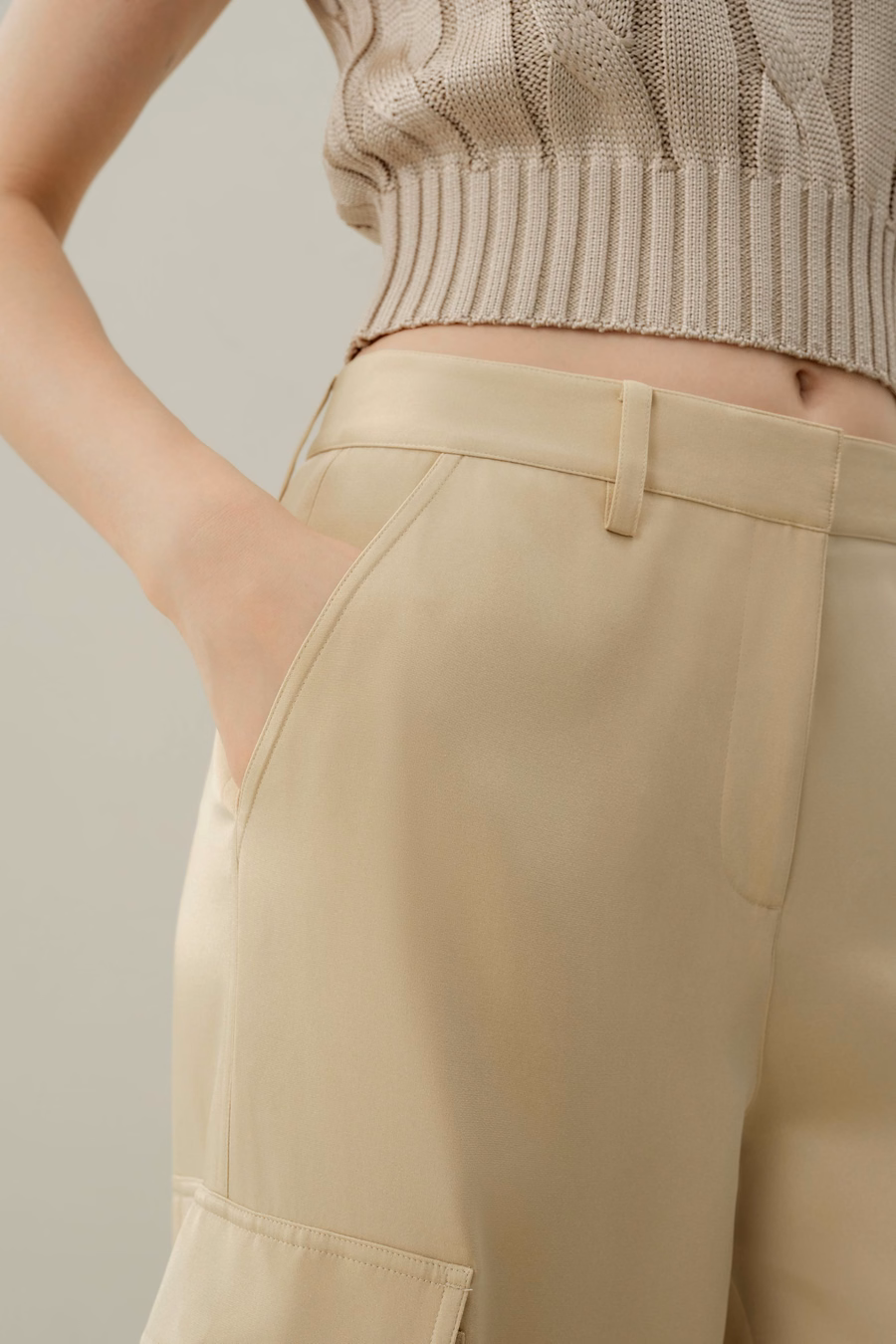 Pantalones Cargo de Seda Crepé