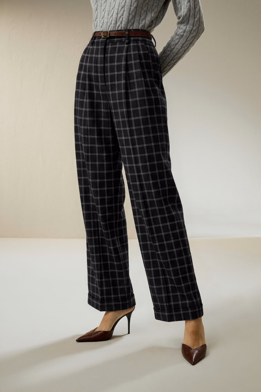 Pantalones de Traje de Seda-Lana de Pierna Ancha