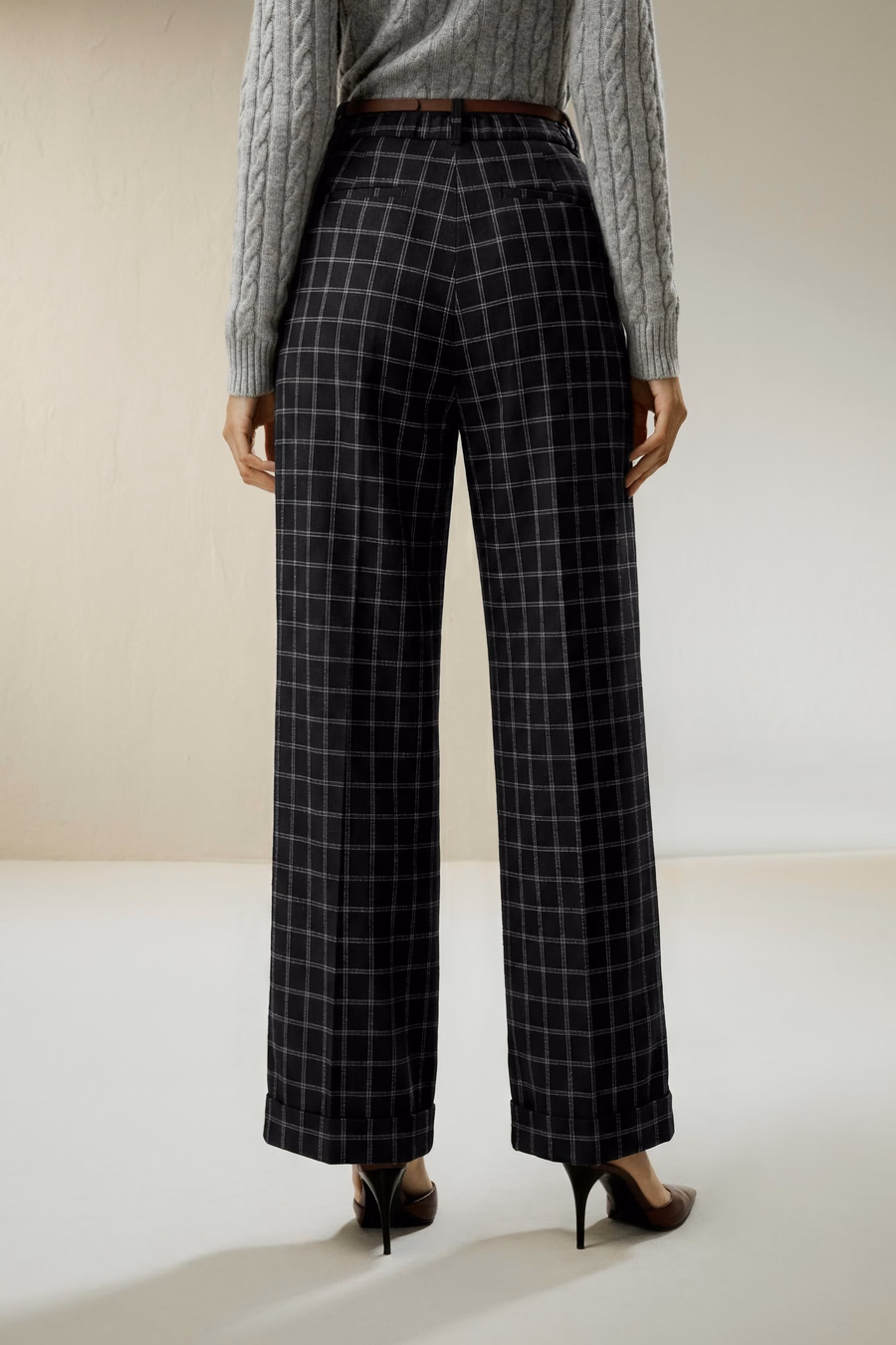 Pantalones de Traje de Seda-Lana de Pierna Ancha