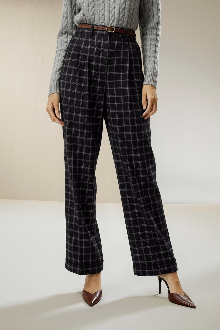 Pantalones de Traje de Seda-Lana de Pierna Ancha