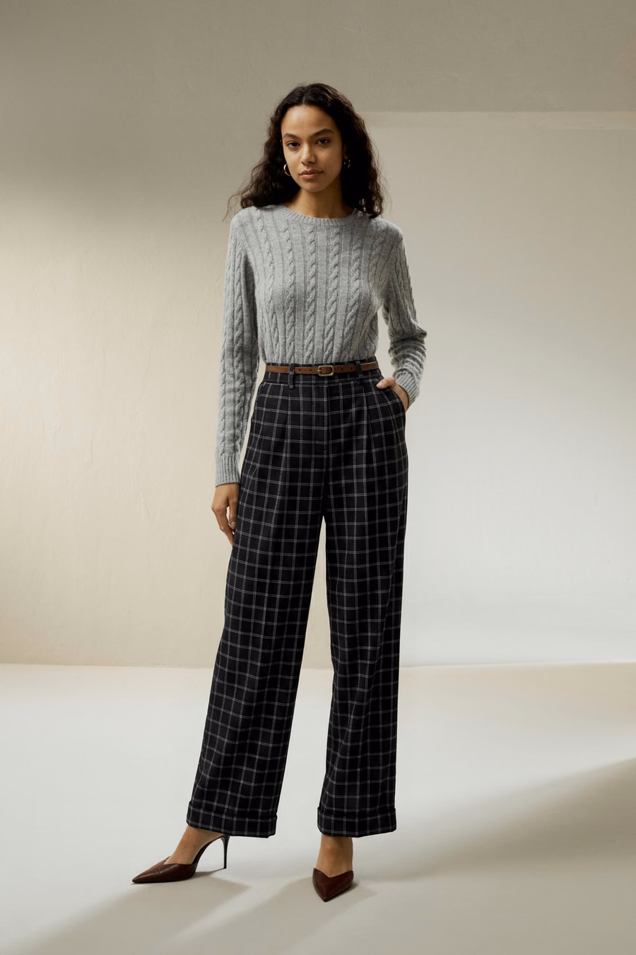 Pantalones de Traje de Seda-Lana de Pierna Ancha
