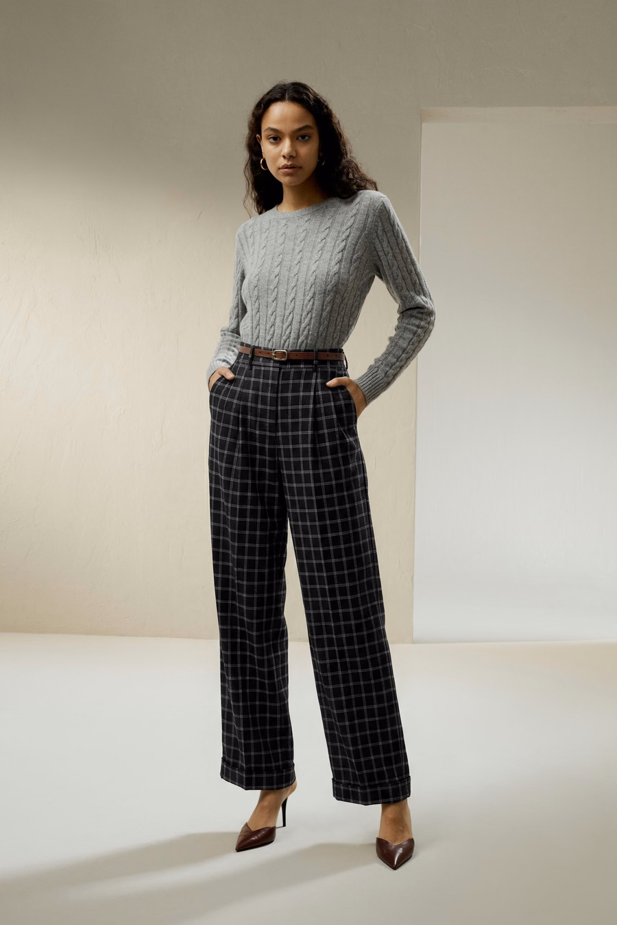 Pantalones de Traje de Seda-Lana de Pierna Ancha