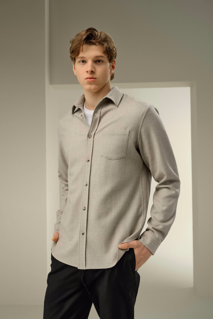 Camisa Cálida Over Sized de Mezcla de Seda y Lana para Hombres