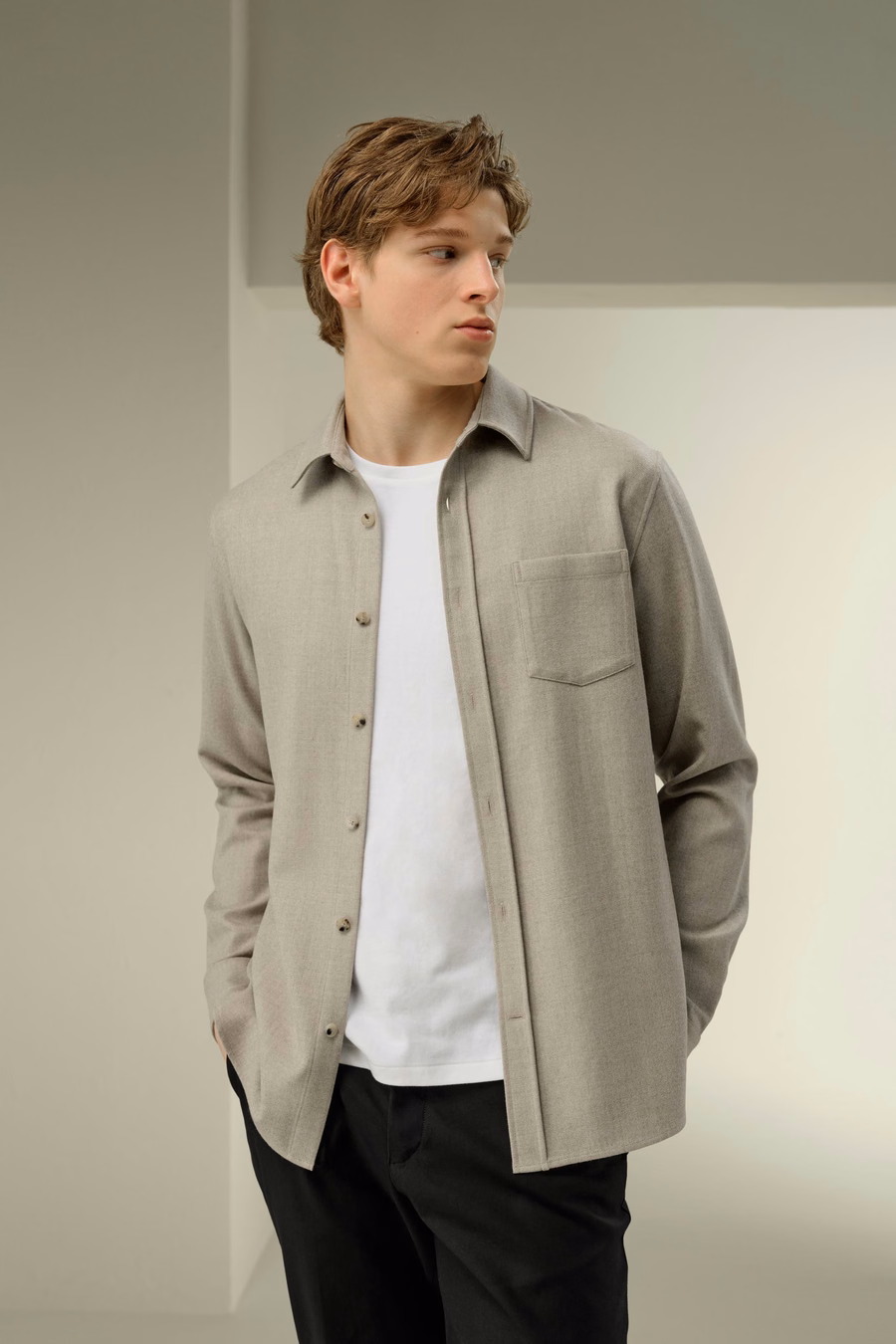 Camisa Cálida Over Sized de Mezcla de Seda y Lana para Hombres