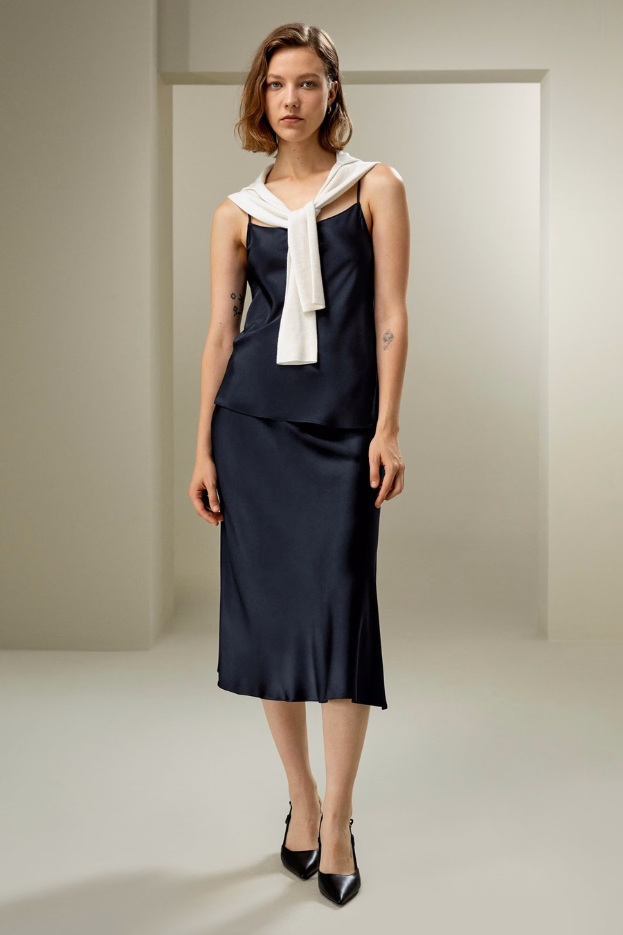 Top de seda charmeuse de doble cara