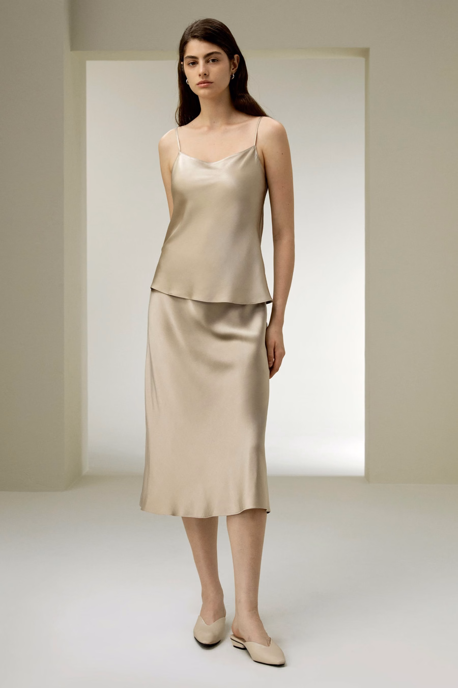 Top de seda charmeuse de doble cara
