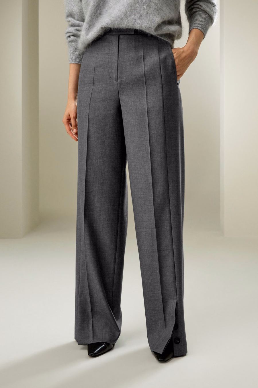 Pantalones rectos de mezcla de lana y seda