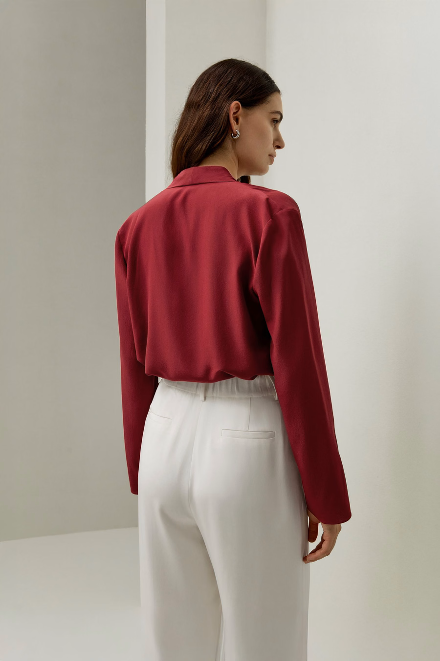 Blusa de seda Crêpe de Chine de manga larga