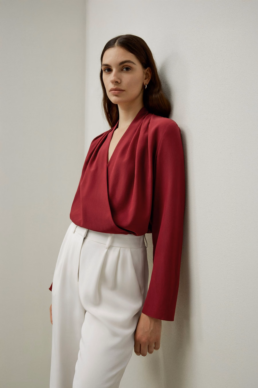 Blusa de seda Crêpe de Chine de manga larga