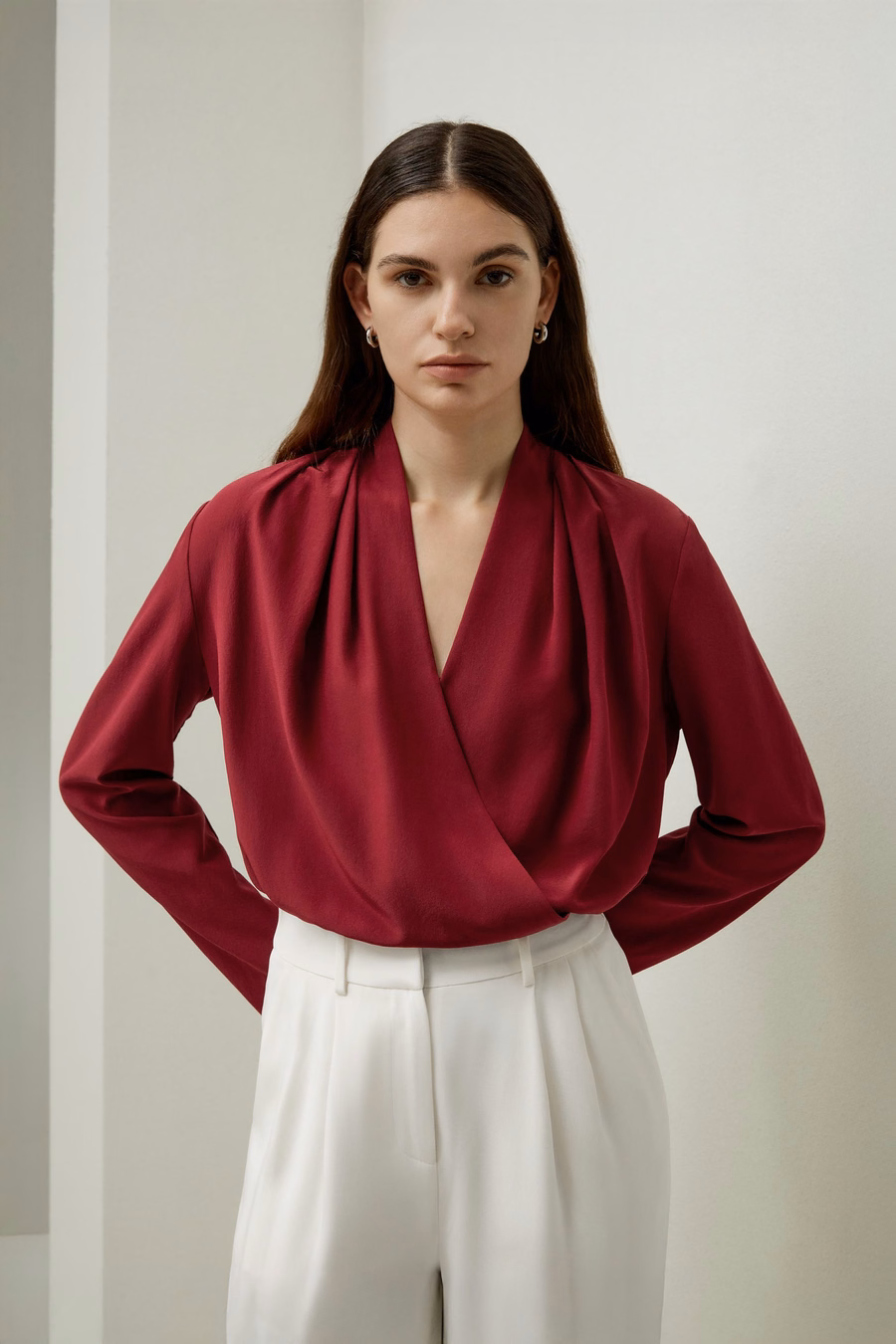 Blusa de seda Crêpe de Chine de manga larga