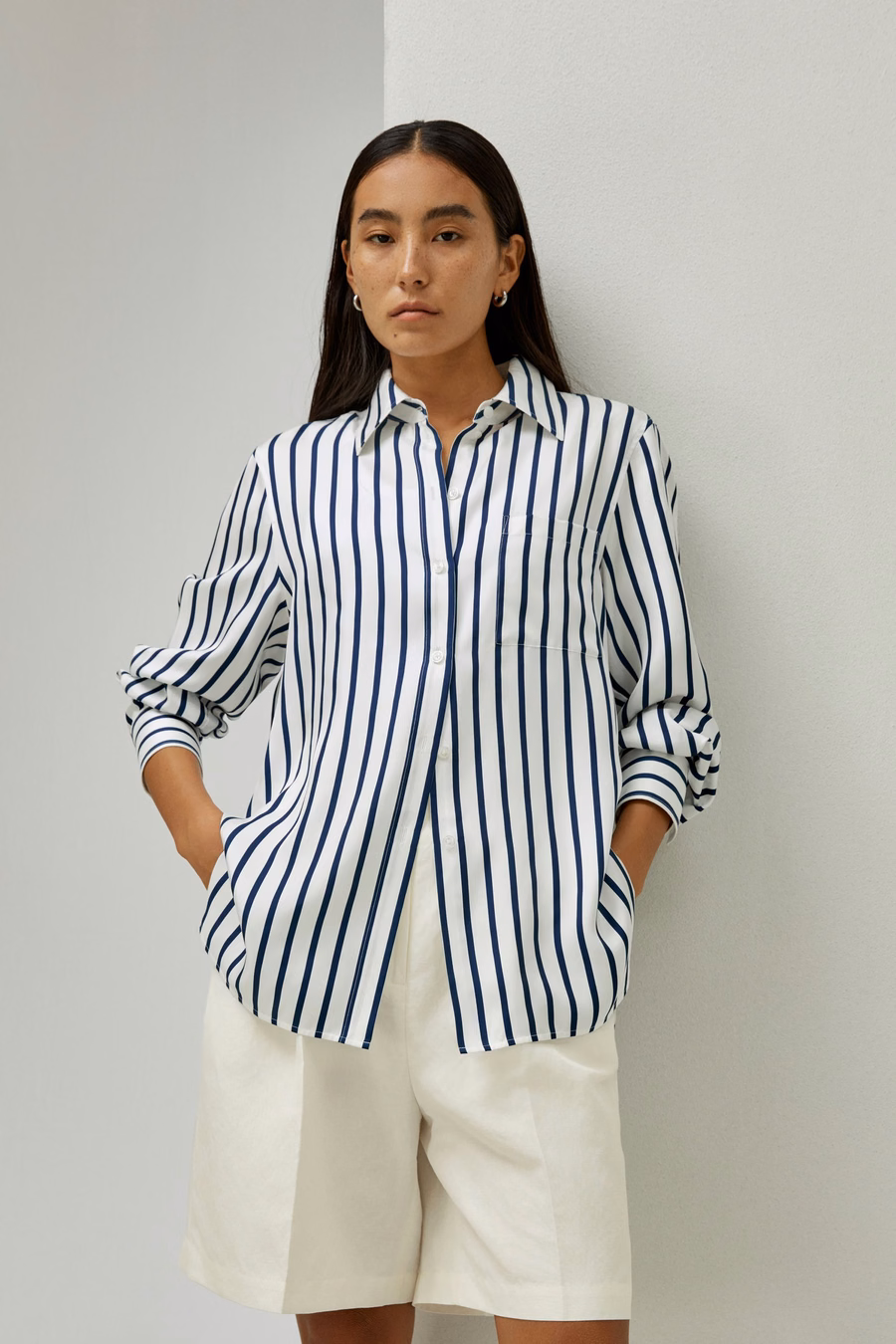 Camisa de seda de rayas Palma de gran tamaño