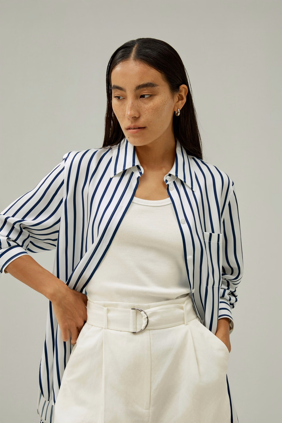 Camisa de seda de rayas Palma de gran tamaño