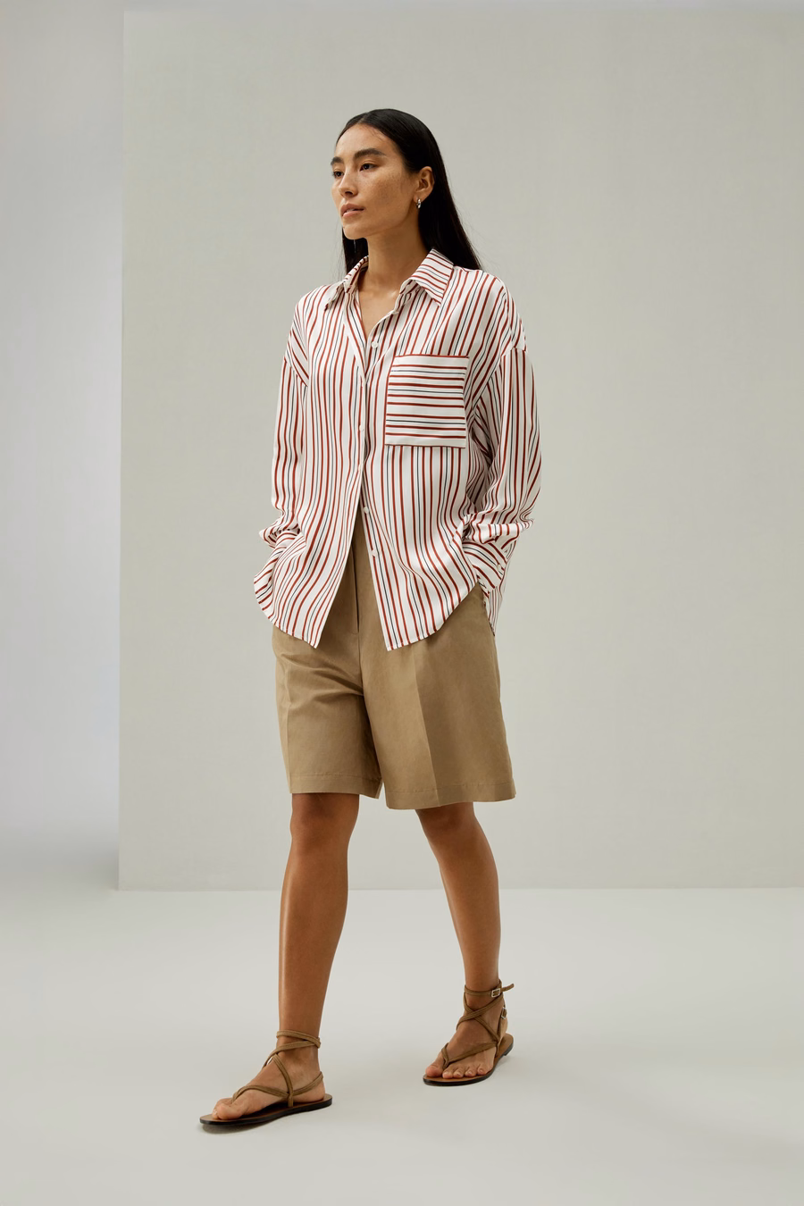 Camisa de seda de ikat de rayas oversized