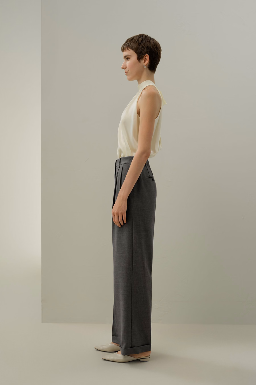 Pantalones rectos de lana y seda