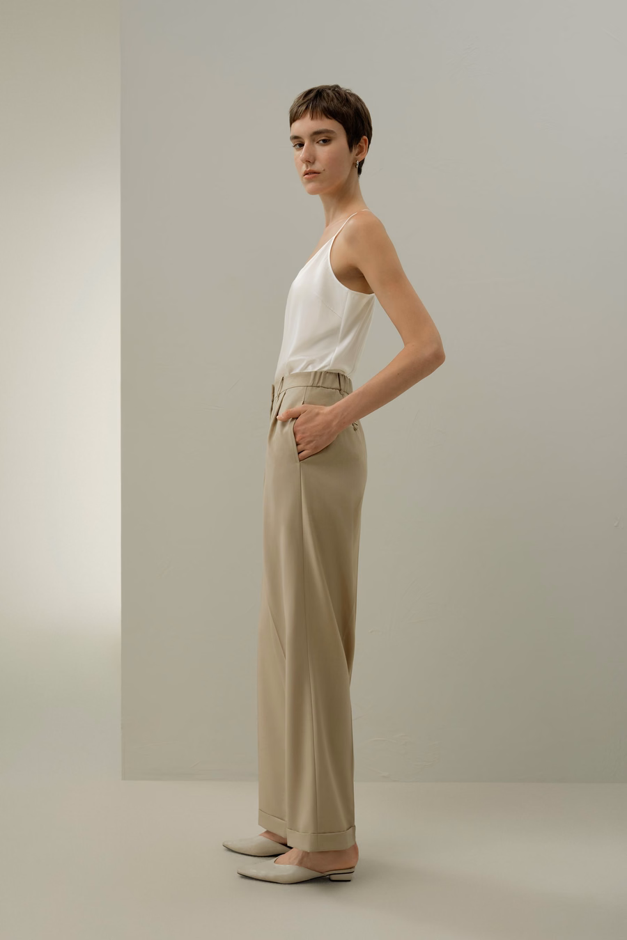 Pantalones rectos de lana y seda
