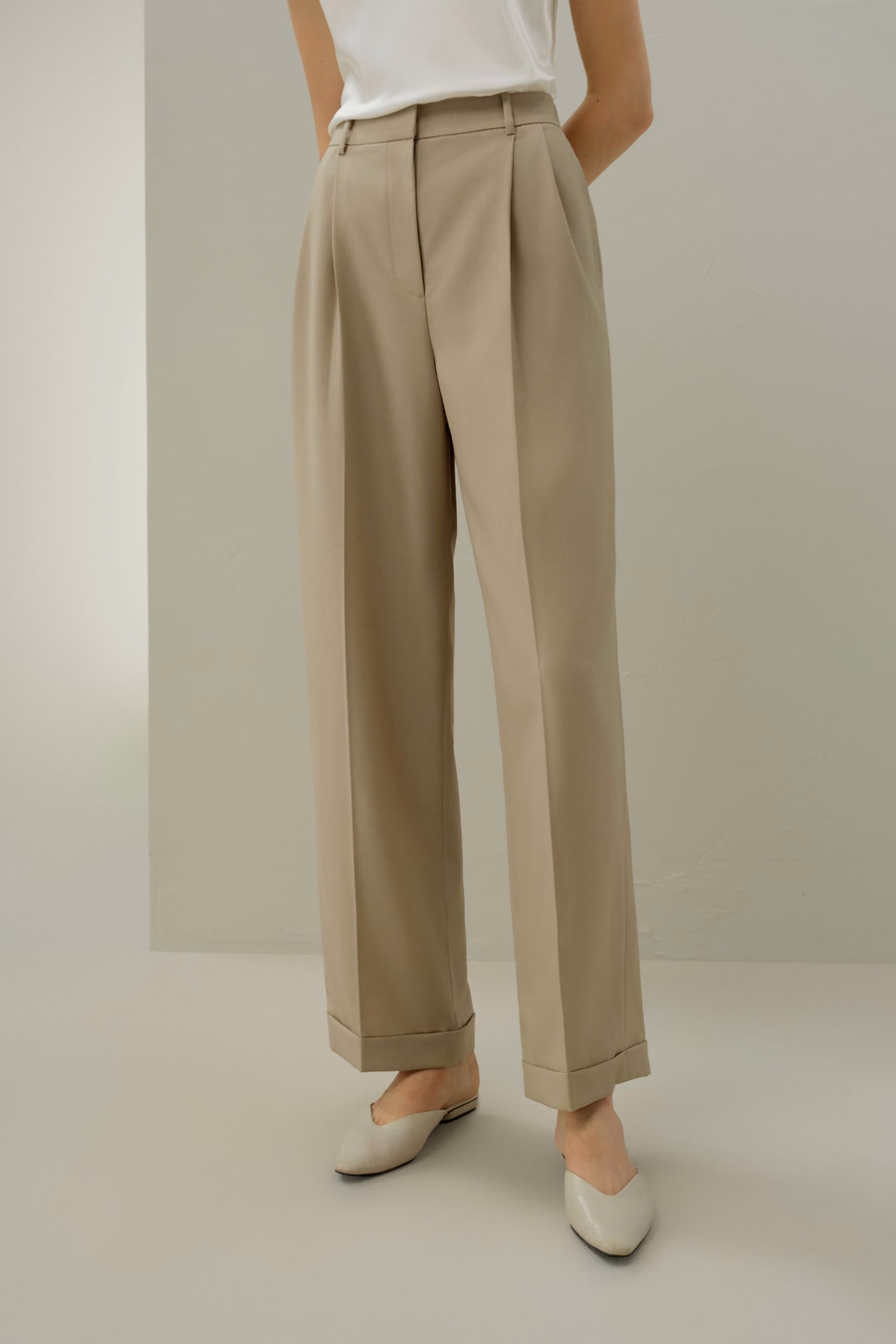 Pantalones rectos de lana y seda