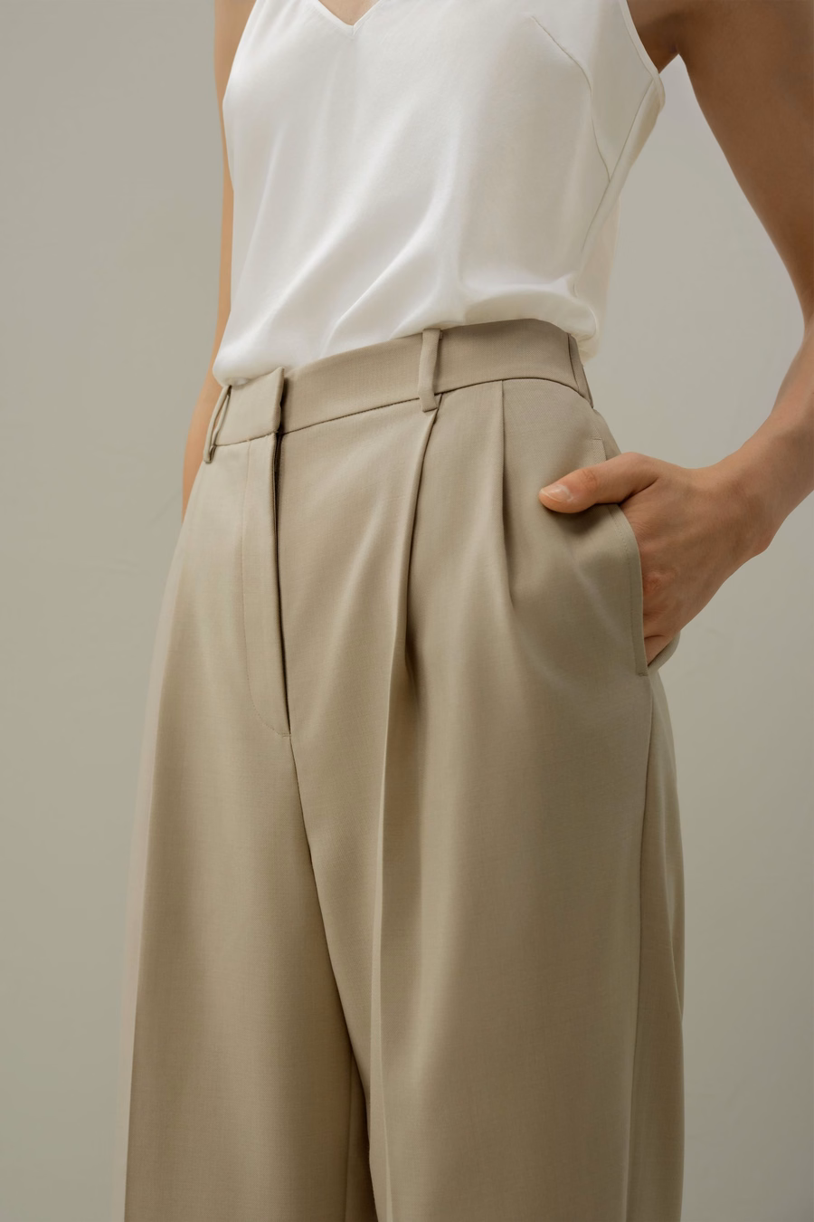 Pantalones rectos de lana y seda