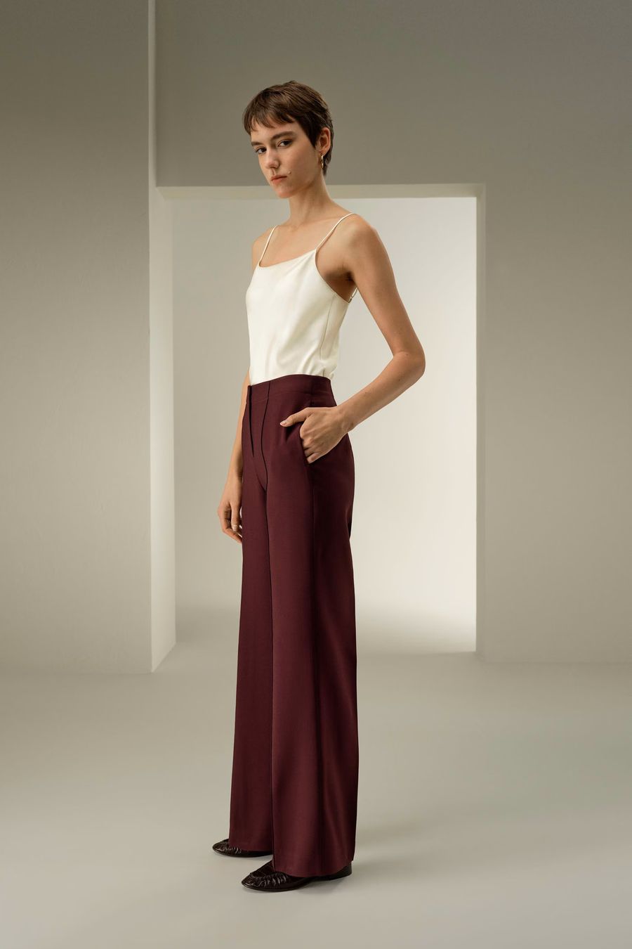 Pantalones de campana de seda y lana