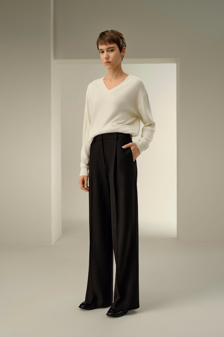 Pantalones de mezcla de tweed de seda y lana