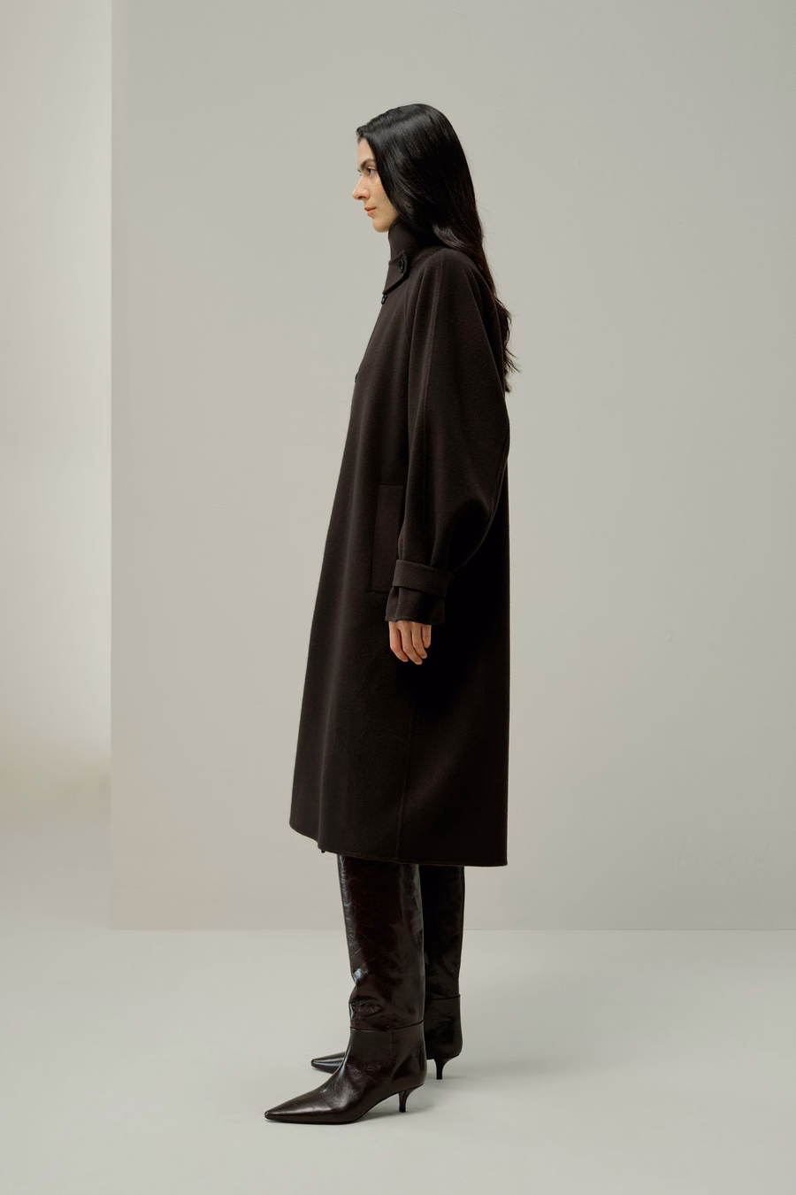 Abrigo Oversized de Mezcla de Seda y Lana de Doble Cara