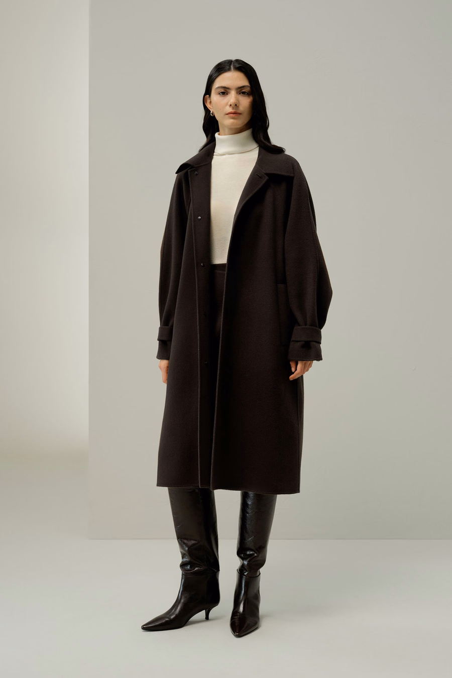 Abrigo Oversized de Mezcla de Seda y Lana de Doble Cara