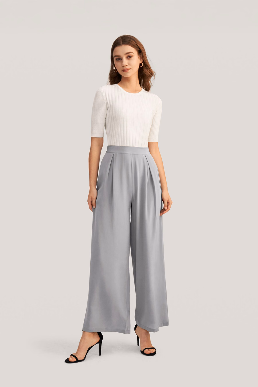Pantalones Cortos de Pierna Ancha de Seda Lisa