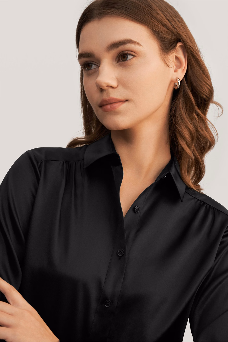 Blusa de Seda con Mangas Largas y Cuello