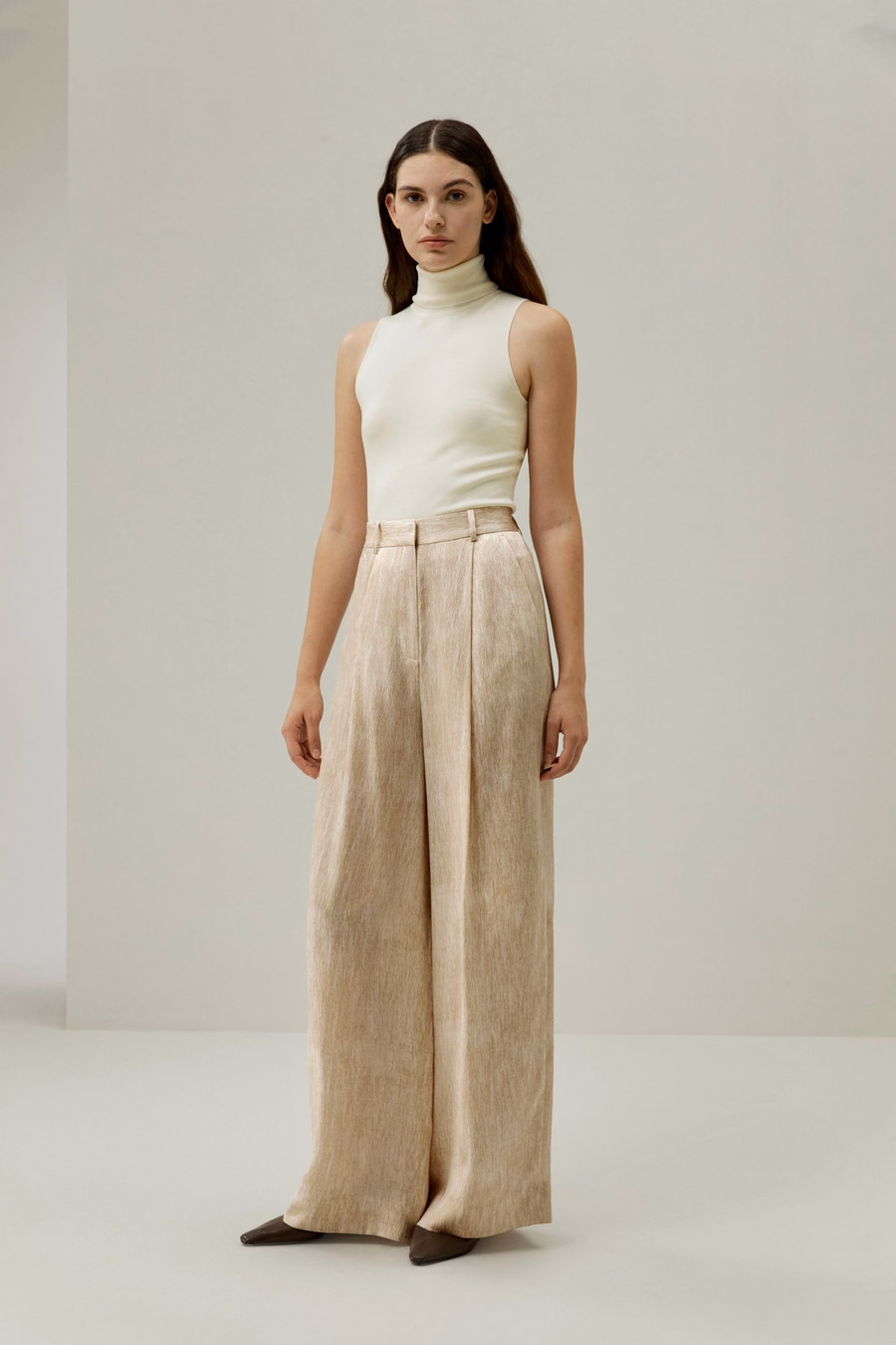 Pantalones de seda satinada perla
