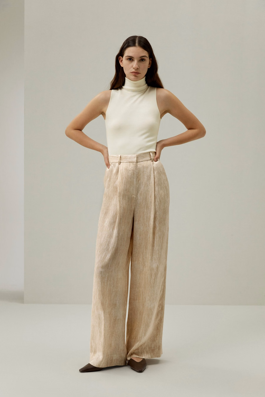 Pantalones de seda satinada perla