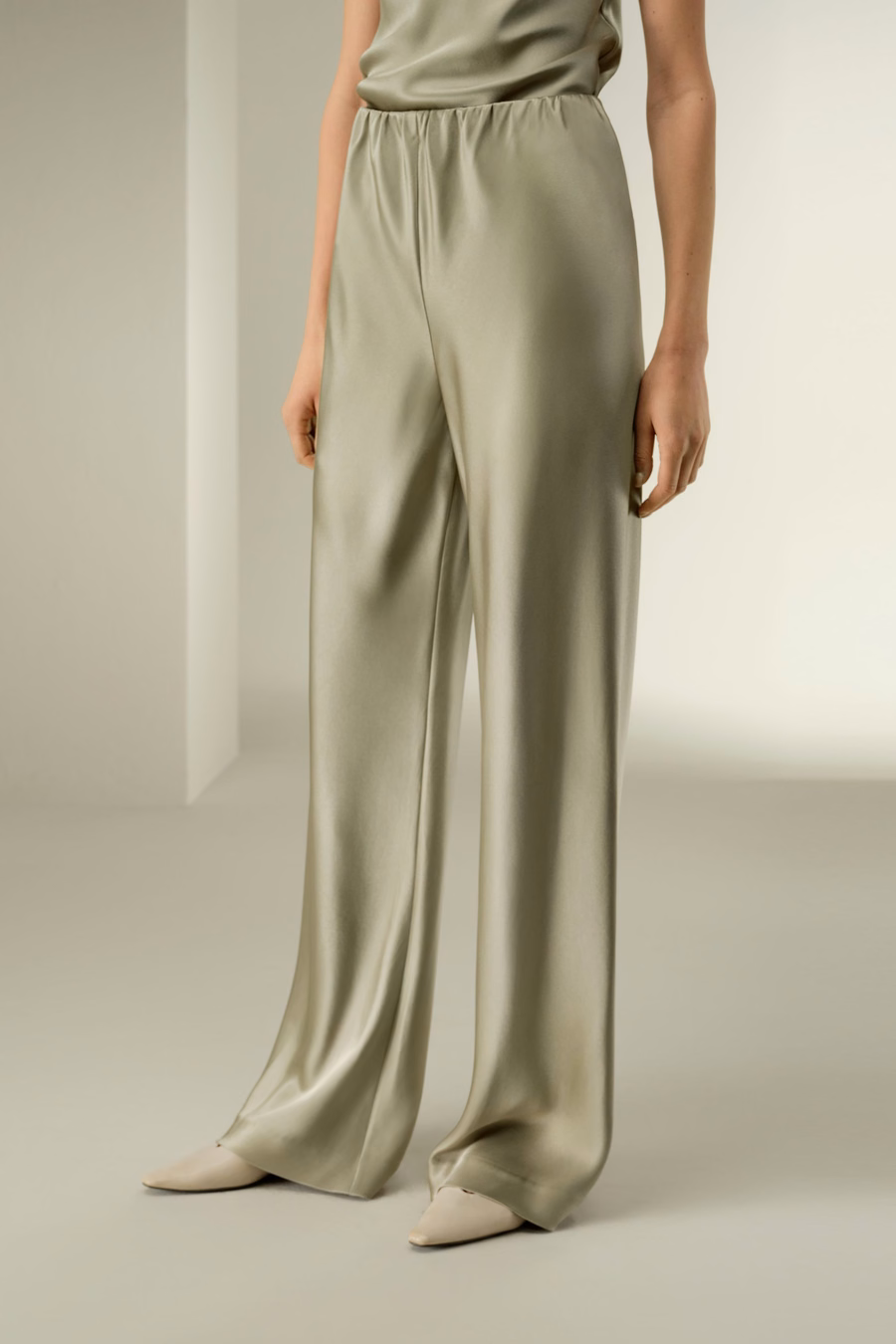 Pantalones de seda satén de pierna recta