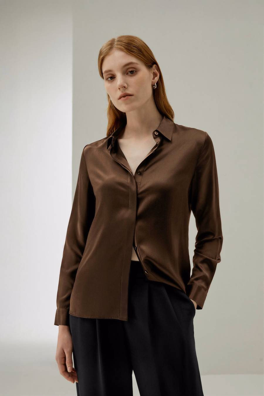 Camisa de Seda con Tapeta Oculta Básica