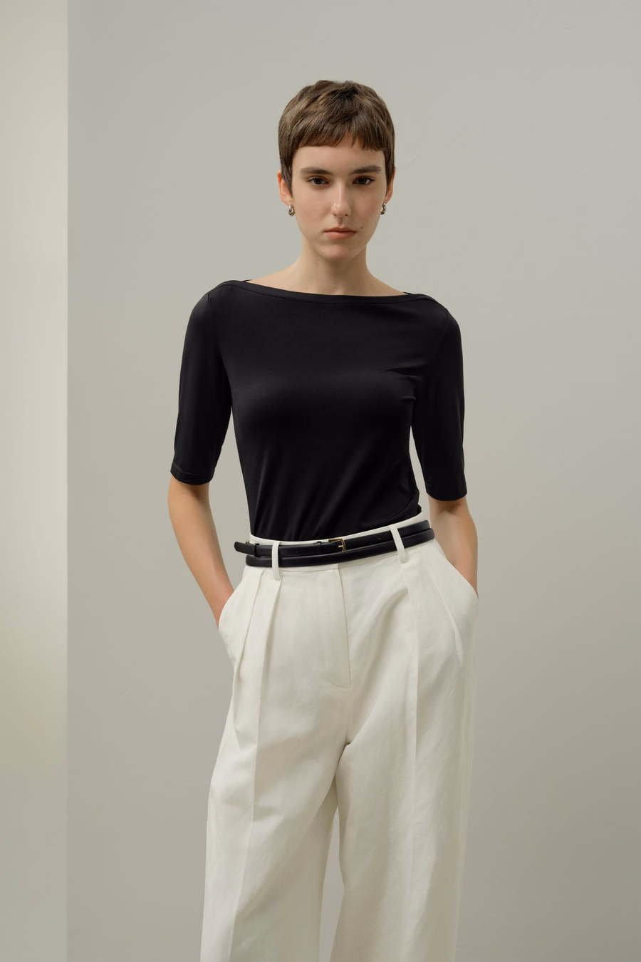 Top de cuello bote de jersey de seda Breeze