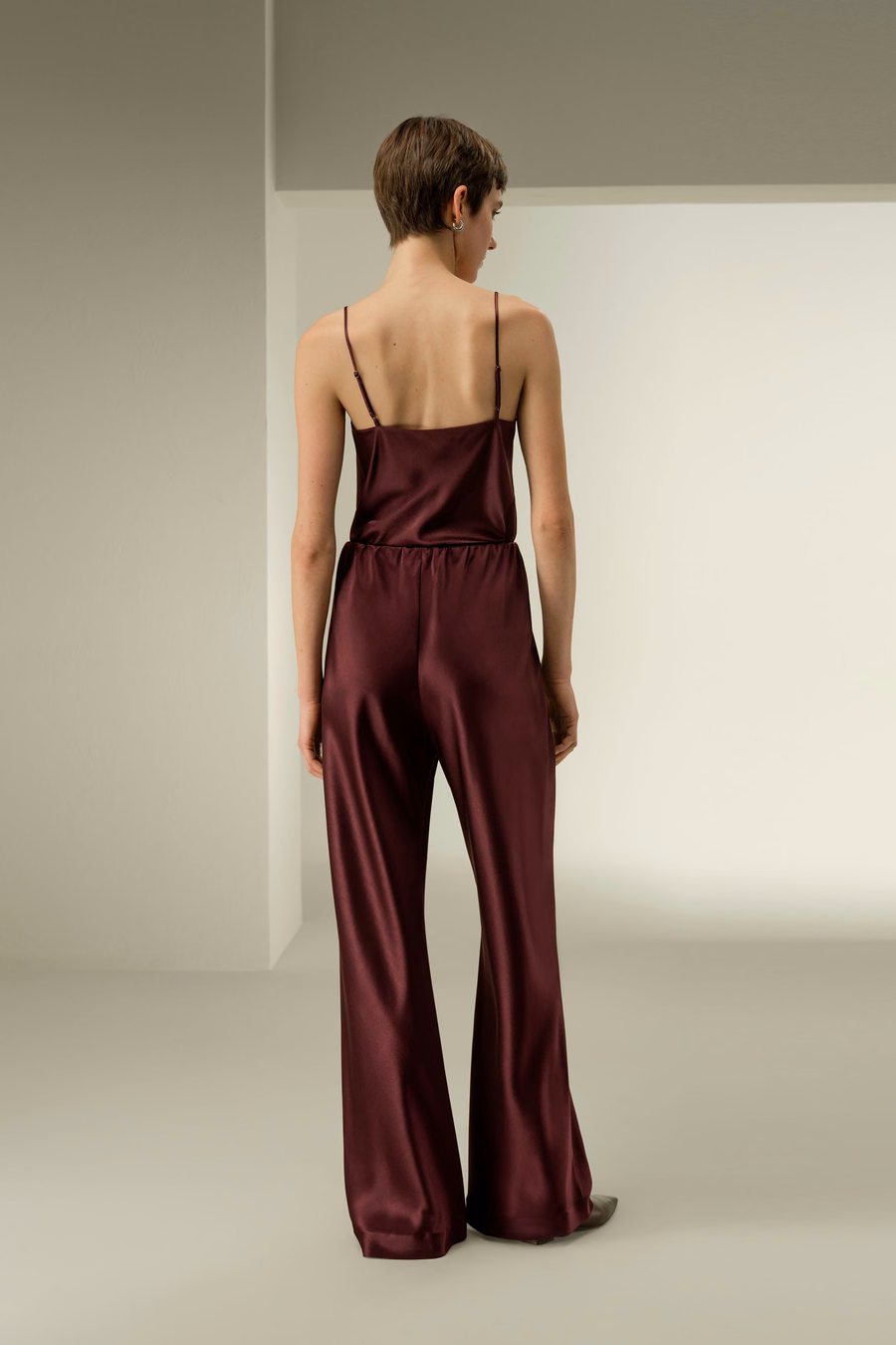 Pantalones de seda satén de pierna recta