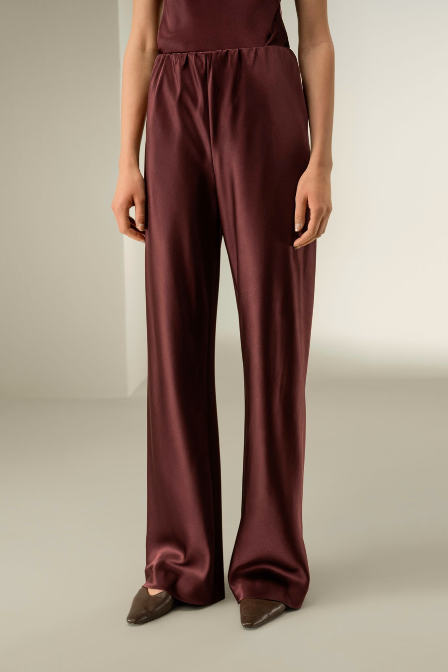 Pantalones de seda satén de pierna recta