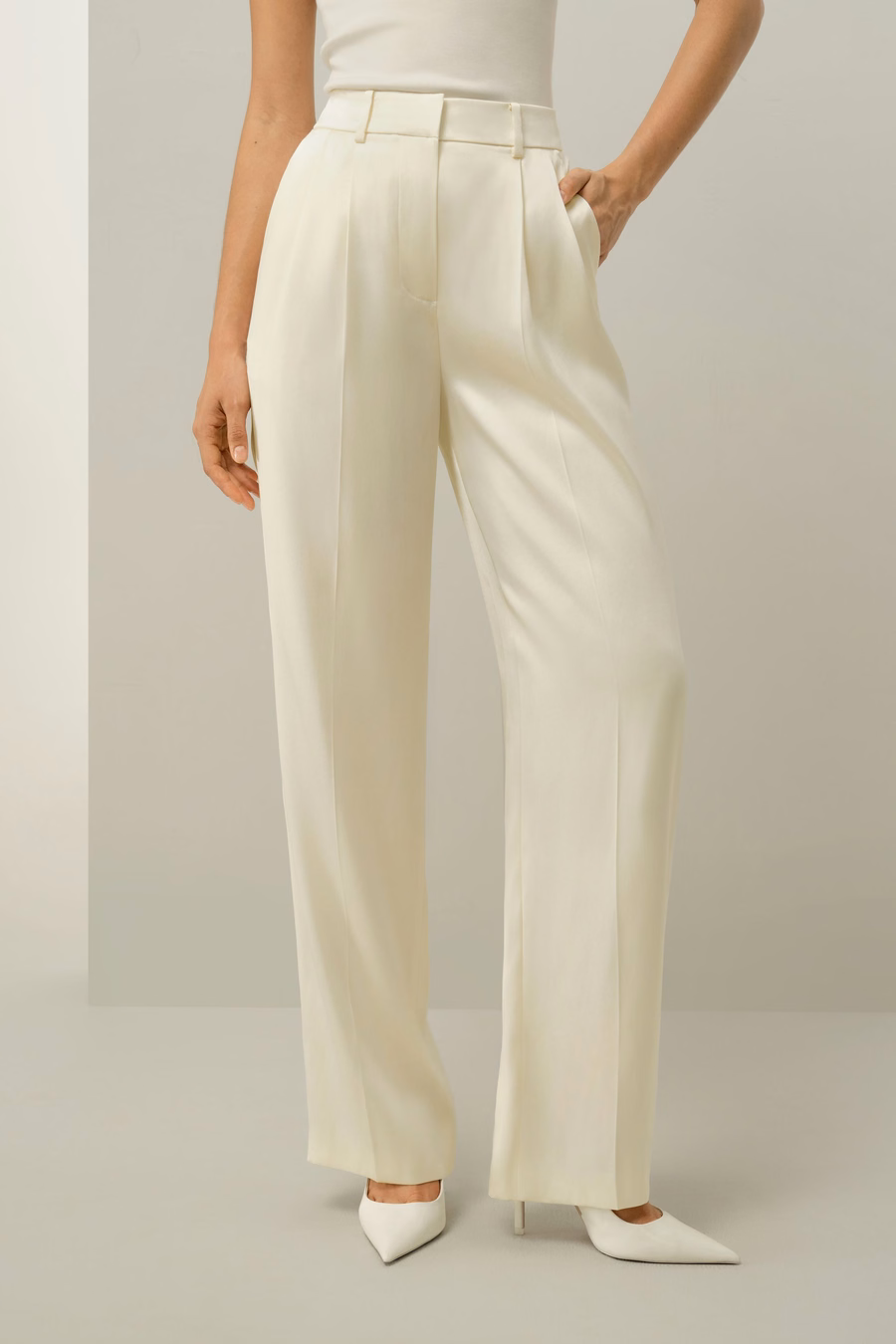 Pantalón recto de charmeuse de doble cara