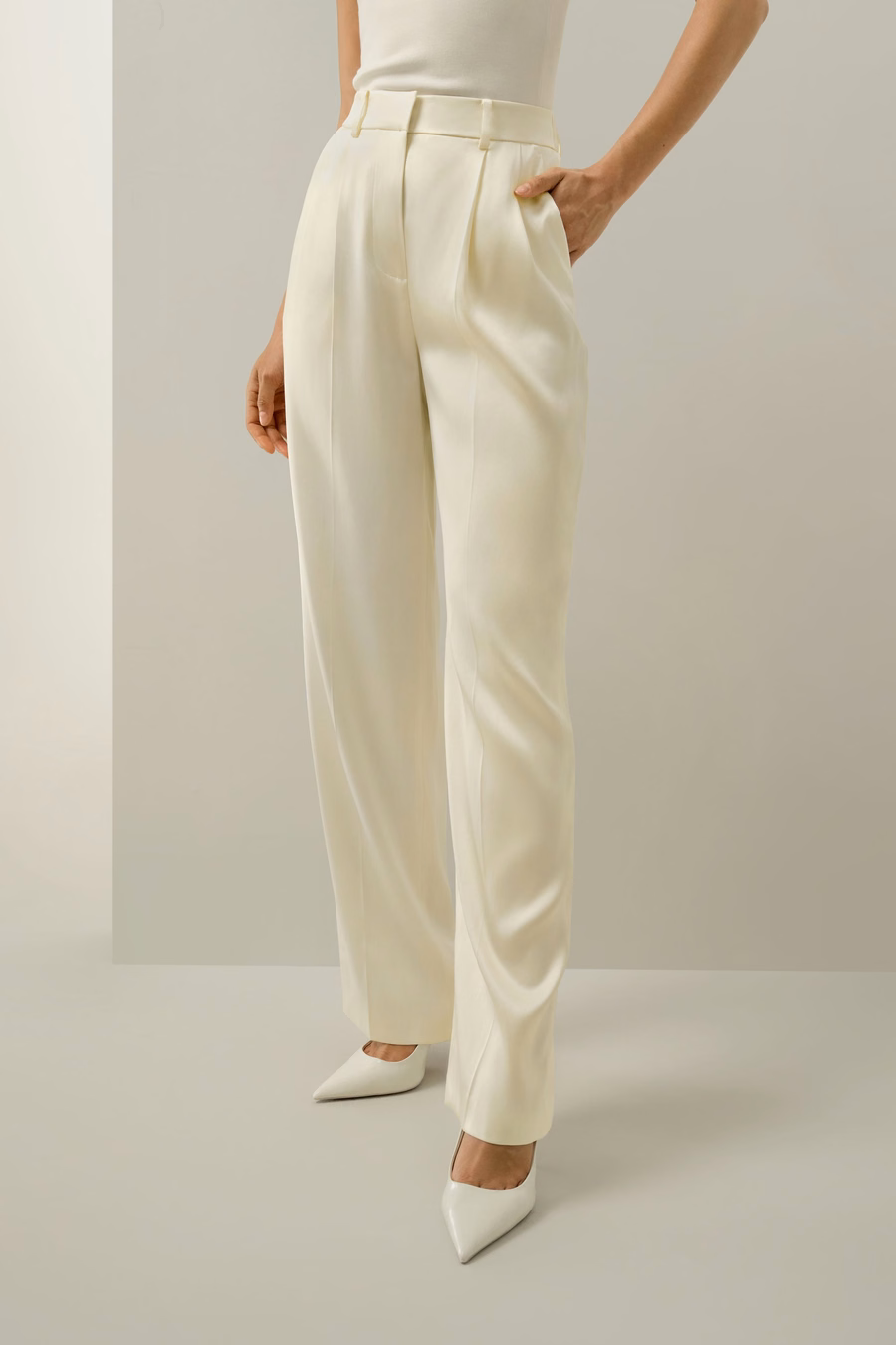 Pantalón recto de charmeuse de doble cara