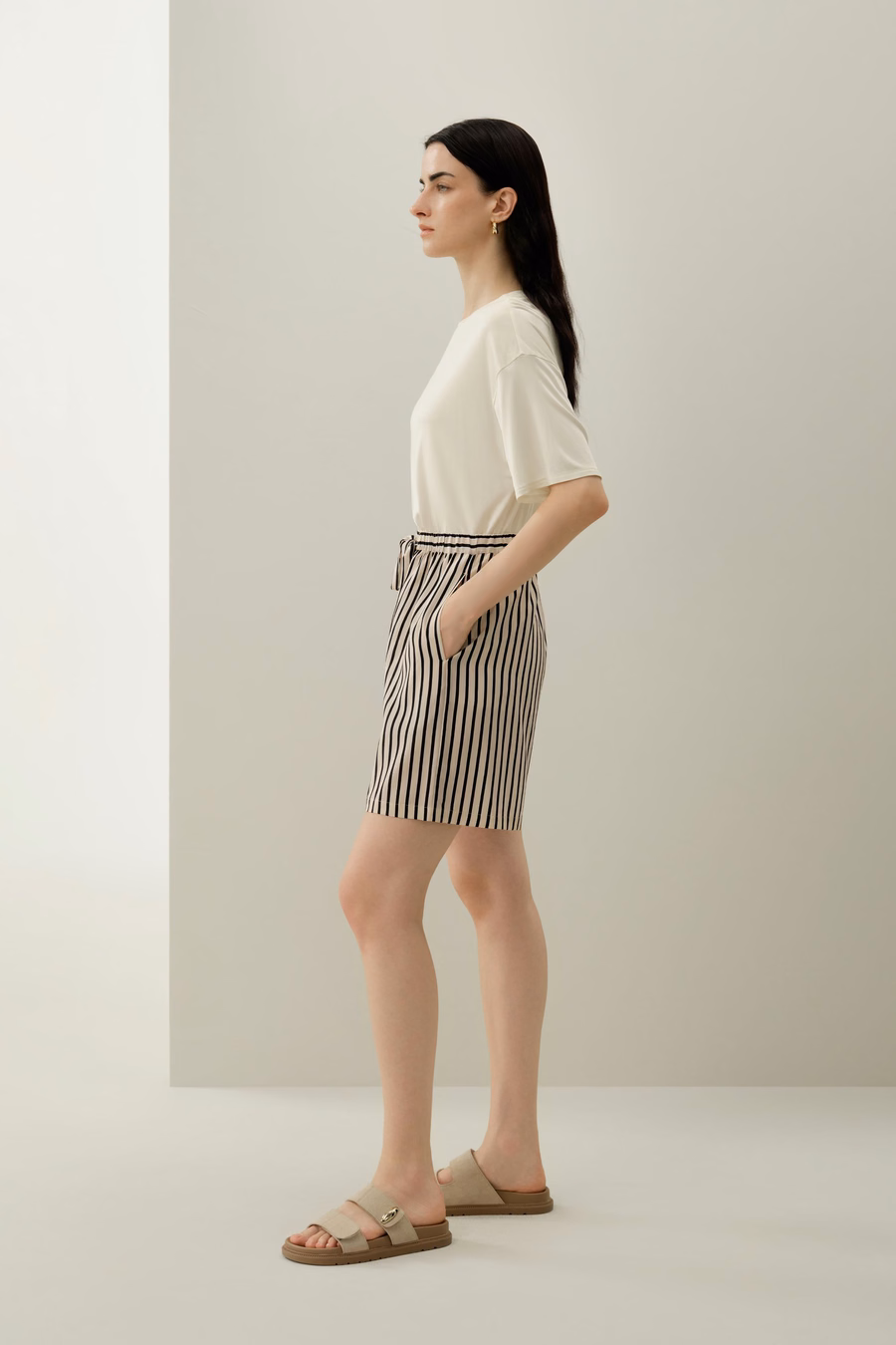 Shorts de Seda Rayada
