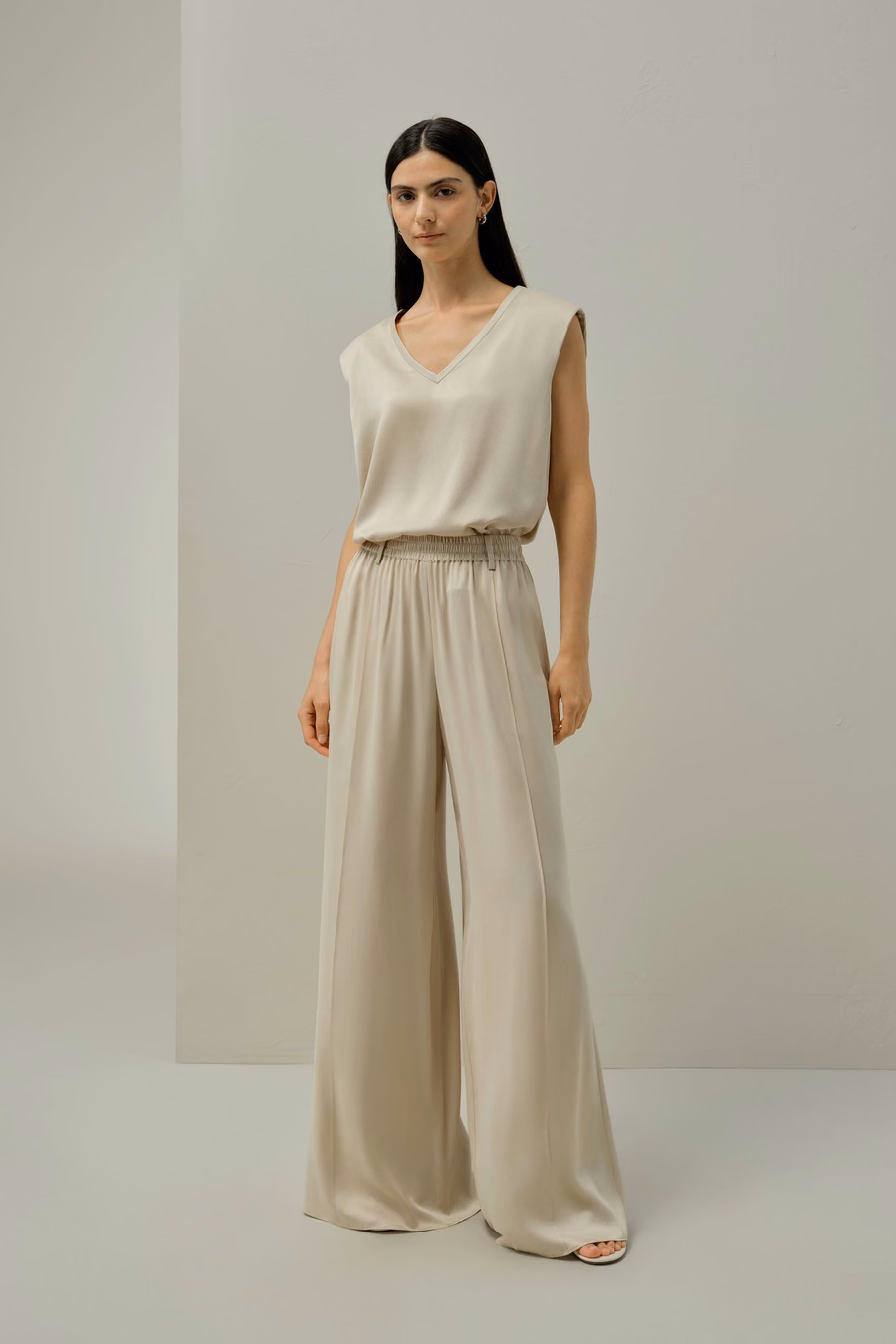 Pantalones de pierna ancha de seda de gamuza