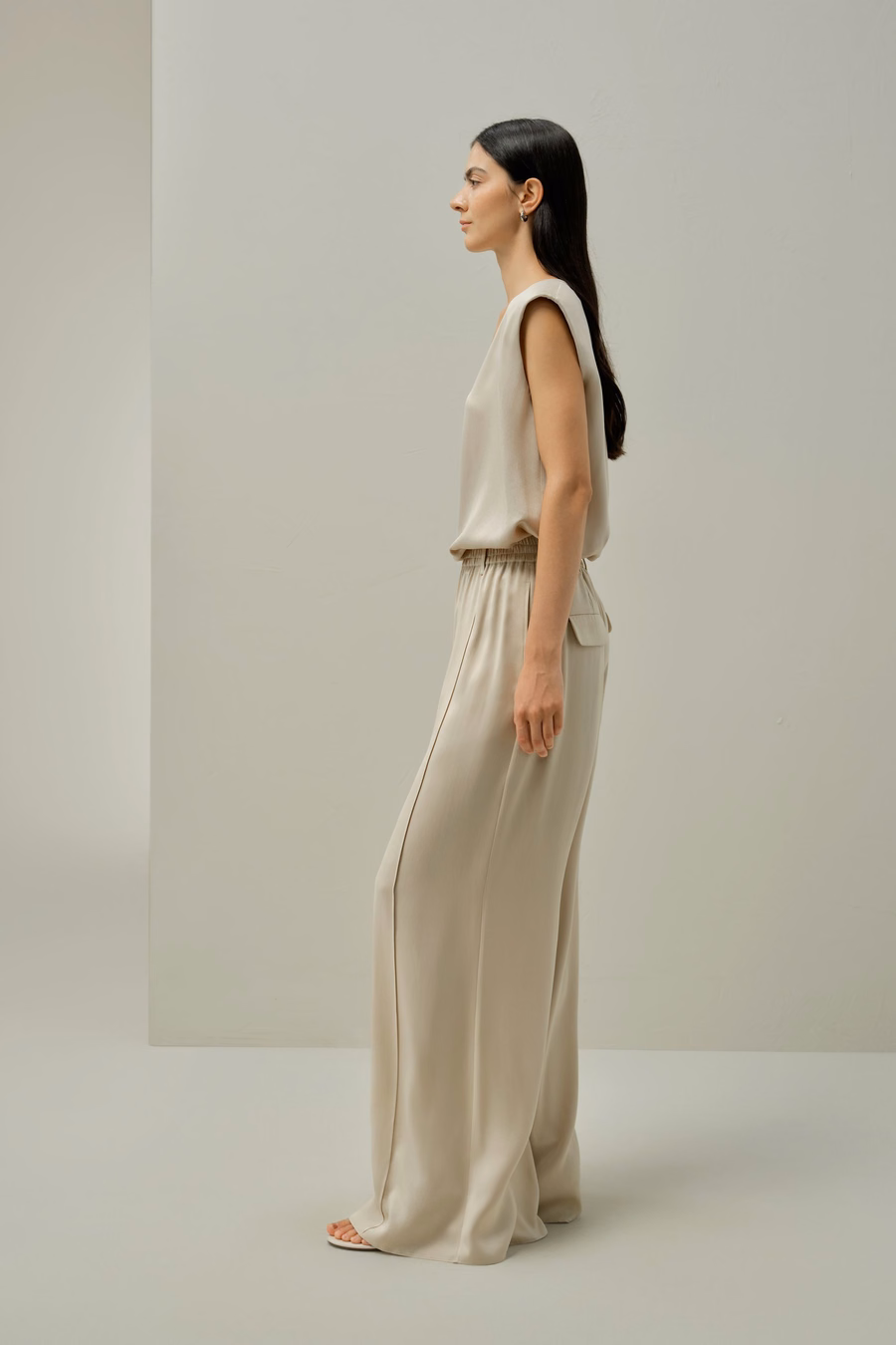 Pantalones de pierna ancha de seda de gamuza