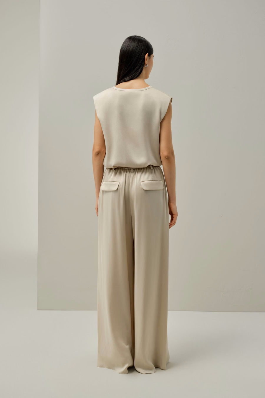 Pantalones de pierna ancha de seda de gamuza